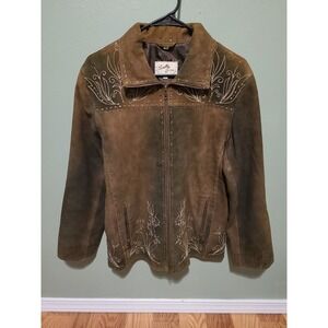 SCULLY Distressed Suede Leather Fully Lined Jacket w/ Embroidery & Sequins Large